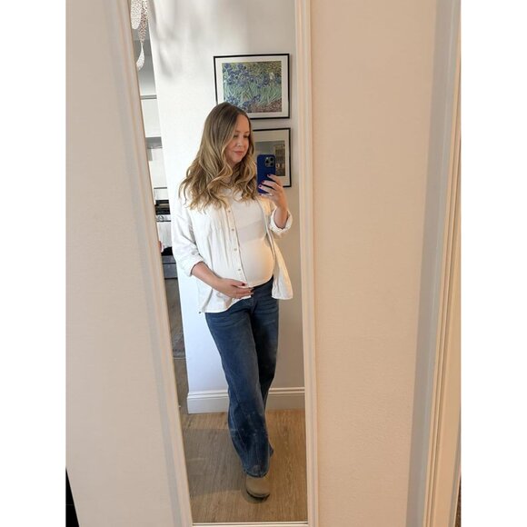 Women's Maternity Wide Leg Jeans Stretchy Denim Pregnancy Pants 31'' Inseam - Picture 3 of 6